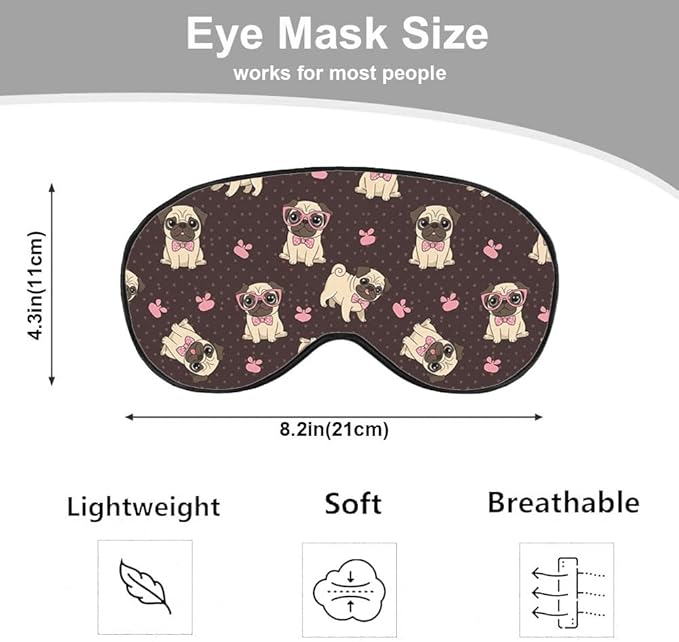 Cartoon Pug Sleep Mask Eye Mask Puppy Bow Tie Glasses Dog Animal Sleep Mask Light Blocking Adjustable Smooth Soft Eye Masks for Women Deep Rest Travel - Bloomnest