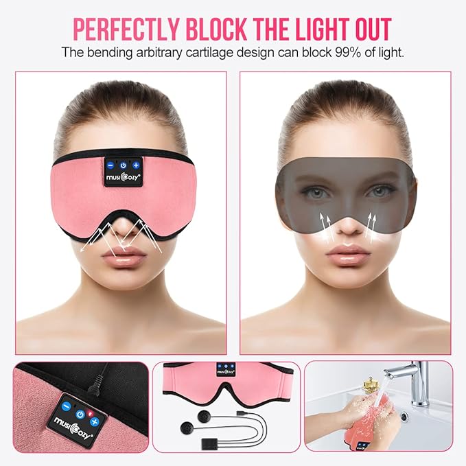 MUSICOZY Bluetooth 5.4 Sleep Headphones, Wireless Eye Mask Headband for Side Sleepers, Sleeping Mask with HD Stereo Sound, Cool Tech Gadgets for Women, Men, Air Travel, Unique Gifts - Bloomnest