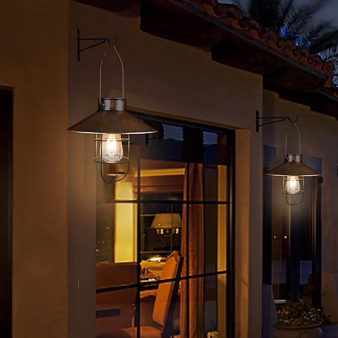 pearlstar Solar Lantern Outdoor Hanging Light Metal Farmhouse Solar Lamp with Warm White Edison Bulb Design for Garden Yard Patio Porch Decor (Brushed Copper) - Bloomnest
