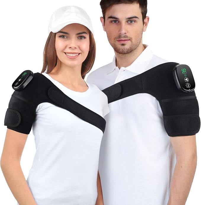 Knee Massager with Heat and Vibration, Cordless Knee Heating Pad Shoulder Brace, Heated Knee Elbow Shoulder Brace Wrap for Arthritis (Pack of 2 Black) - Bloomnest