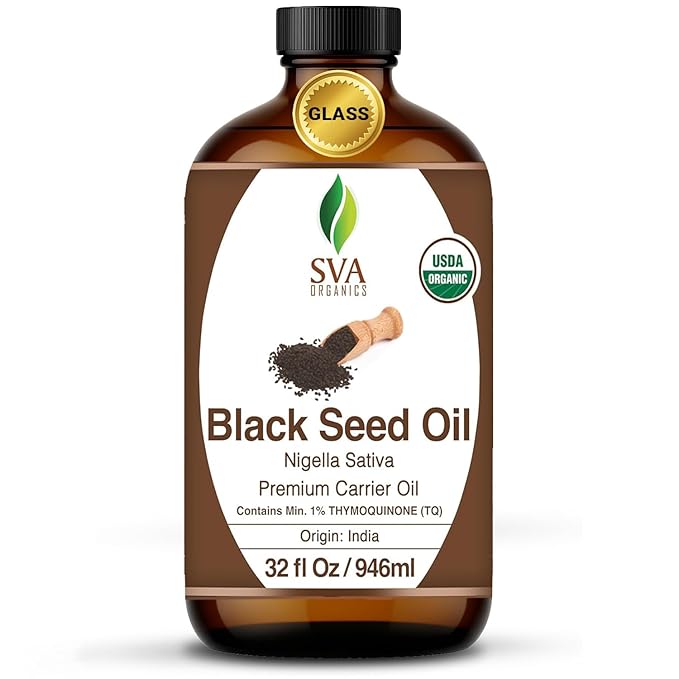 SVA Black Seed Oil Organic - 32 Fl Oz – 100% Natural Cold Pressed Organic Black Seed Oil - for Face, Skin Care, Hair Care, Scalp Massage & Body Massage – Carrier Oil - Bloomnest