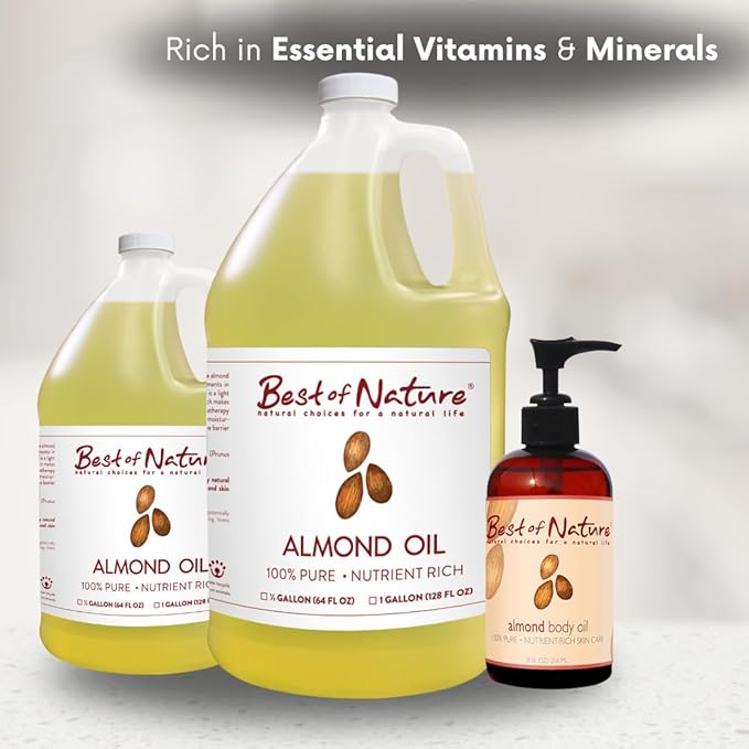 Best of Nature 100% Pure Sweet Almond Oil – Moisturizing Massage & Body Oil, Unscented for Hair, Skin, Face, Soap Making, Aromatherapy, Ideal Carrier for Essential Oils, 5 Gallon Pail (640 fl oz) - Bloomnest
