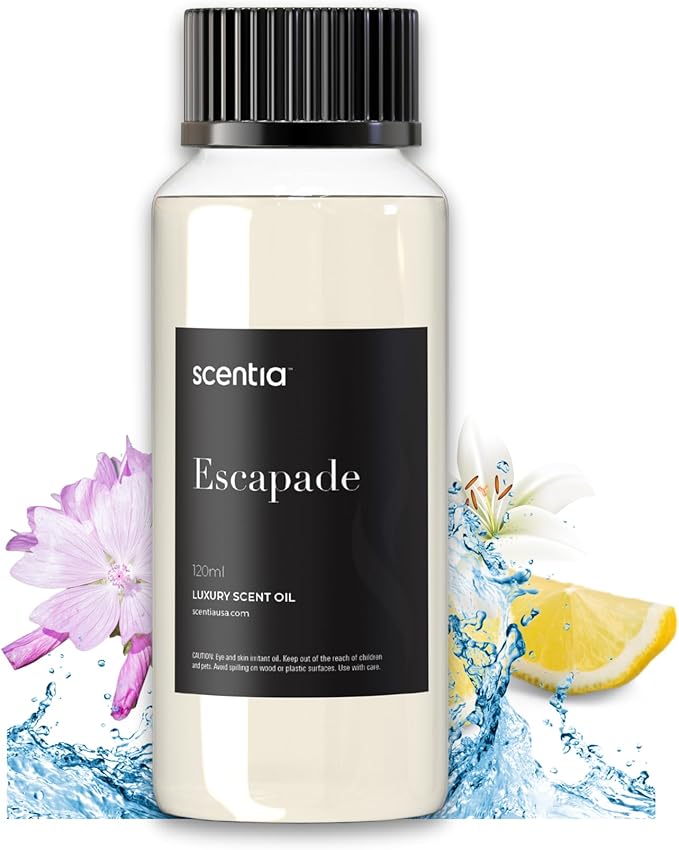 Scentia Hotel Diffuser Oil Inspired by 5-Star Hotel Scent - 120 mL 4.06 fl oz - Essential Oil Blend Botanical Jasmine, Bergamot & Fresh Marine Notes for Aromatherapy Diffusers - Escapade - Bloomnest