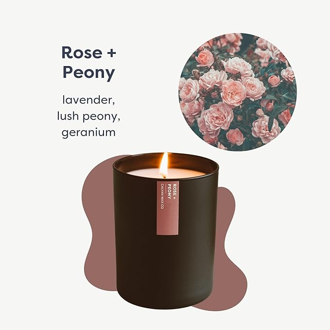 Calyan Wax Co. Rose & Peony Scented Candle - 75 Hour Burn - Luxury Non Toxic Soy Wax Candles - Long Lasting Black Tumbler Jar Candle for Home - 10.2oz - Bloomnest