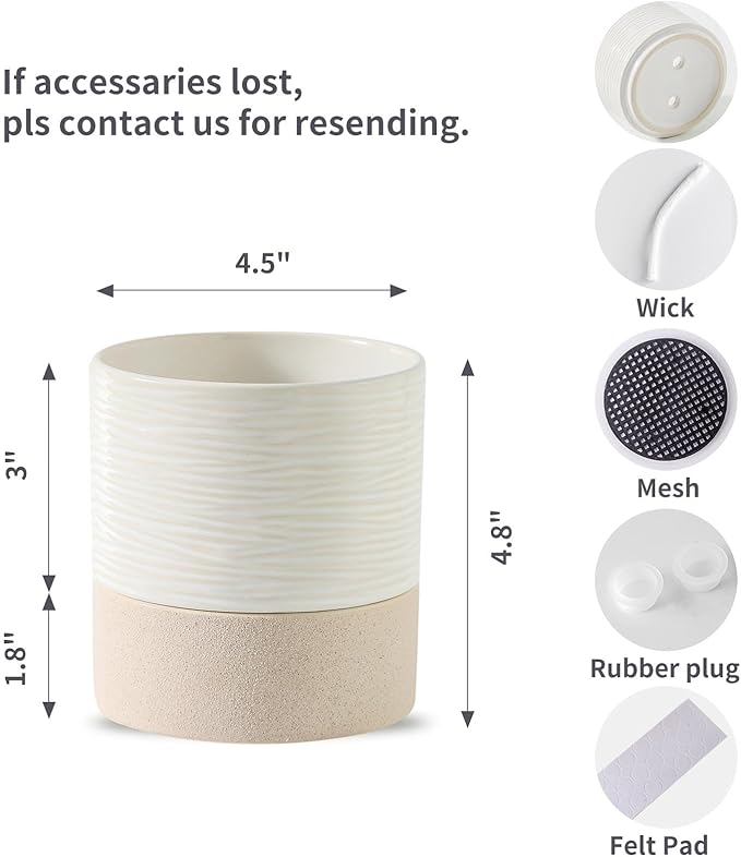 Nihow Self Watering Plant Pot: 4.5 Inch Ceramic Planter with Drainage Hole & Water Storage Plus for Indoor & Outdoor Plants - Cylinder Flower Pot for Herbs/Violets - White & Brown - Bloomnest