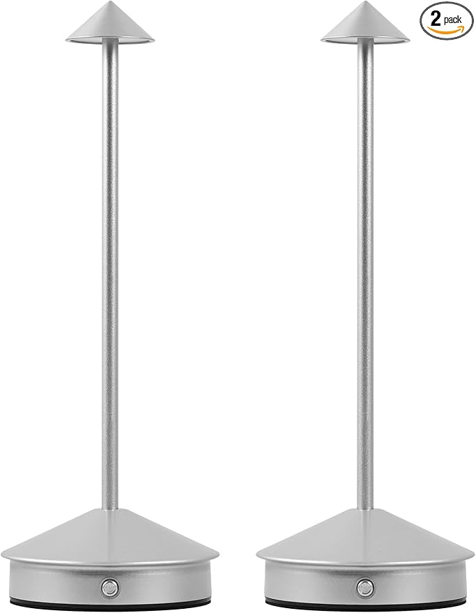 Cordless Table Lamps,LED Rechargeable Desk Lamp,Portable Modern USB Battery Operated Lights,Outdoor Waterproof Touch Dimmable,for Patio,Restaurant,Bar,Camping,Dining Home Set of 2 Silver - Bloomnest