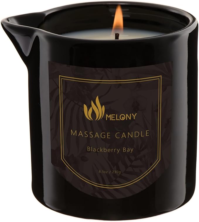 MELONY Massage Oil Candle for Pure Relaxation- 8.1 oz- Moisturizing Essential Oil Body Massage Candle for Home Spa- Amazing Gift for Women & Men (BlackBerry & Bay) - Bloomnest