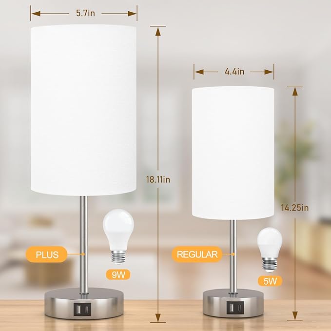 AKASUKI 18Inch Table Lamp with Dual Charging Station, 3 Way Dimmable Touch Lamp for Bedroom, Living Room, Office(LED Bulb Included) - Bloomnest