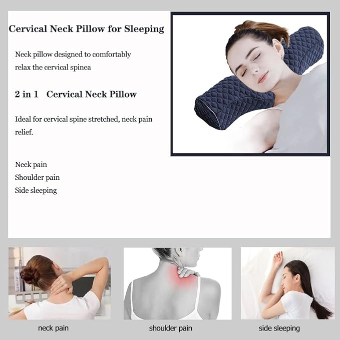 Cervical Neck Pillow for Pain Relief Sleeping, Neck roll Pillow Memory Foam for Stiff Neck Pain Relief ，Travel Bolster Pillow for Bed for Side Sleepers Back Sleeper. (Blue) - Bloomnest