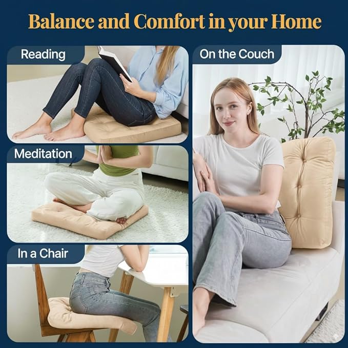 Velvet Floor Pillow, Square Large Pillows Seating for Adults, Beige Tufted Cushions for Meditation, Yoga, Tatami, Living Room, Chair Booster, Machine-Washable & Dryer-Safe, Beige, 22x22 Inch - Bloomnest