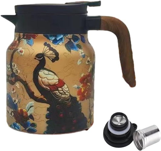 Vintage Floral Teapot with Built In Infuser, 2025 New Stainless Steel Thermal Teapot 1000ml Large Capacity to Meet Daily Needs (Pattern02)