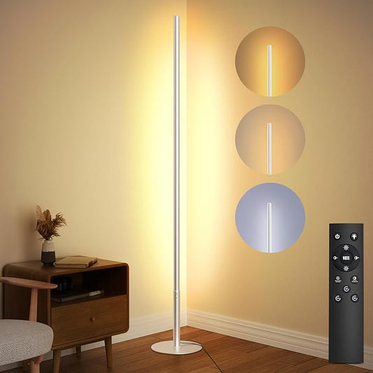 LED Corner Floor Lamp for Living Room, Minimalist Light with Remote Control, Stepless Adjustable 2700k-6500k Colors & Brightness, Modern Reading Bright Light, 58" Standing Lamp for Bedroom Home Office - Bloomnest
