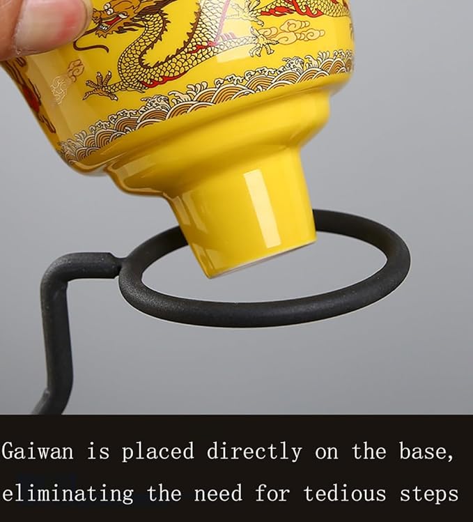 Chinese Gongfu Tea Gift Set, Semi Automatic Drip Rotating with Infuser Handmade Ceramics Tea Pot 6 Cups Yellow Dragon - Bloomnest