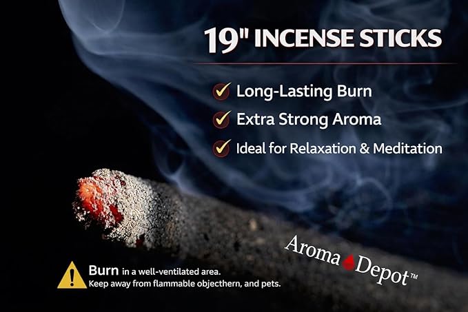 Aroma Depot 19 Inch Black Cherry Incense Sticks – Jumbo 19” Extra Long Charcoal Incense, 27–30 Count (1 Pack), 3–4 Hour Burn AromaDepotInc