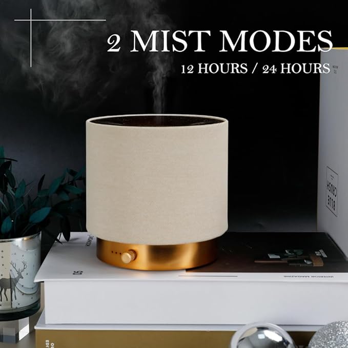 Elegant Fabric Aroma Diffuser - Quiet Essential Oil Diffuser with Soft Night Light, Perfect for Home, Office, and Yoga Space (M35-Gold) - Bloomnest