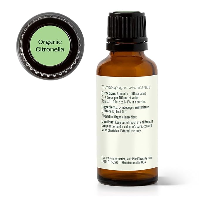 Plant Therapy Citronella Organic Essential Oil 100% Pure, USDA Certified Organic, Undiluted, Natural Aromatherapy, Therapeutic Grade 30 mL (1 oz) - Bloomnest