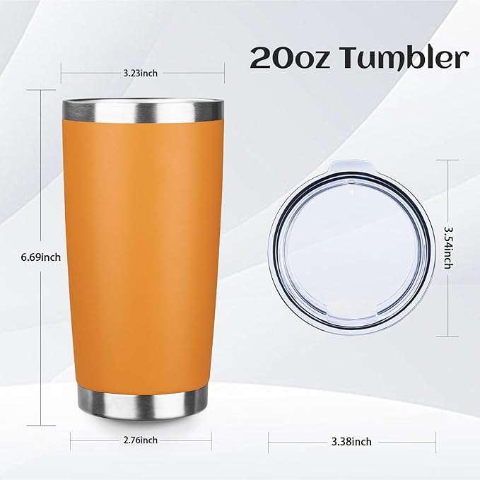 StarSpeed 20oz Tumbler Bulk with Lid, Stainless Steel Insulated Tumblers Double Wall Vacuum Insulated Travel Mug, Powder Coated Coffee Cups for Hot and Cold Drinks(Orange,6) - Bloomnest