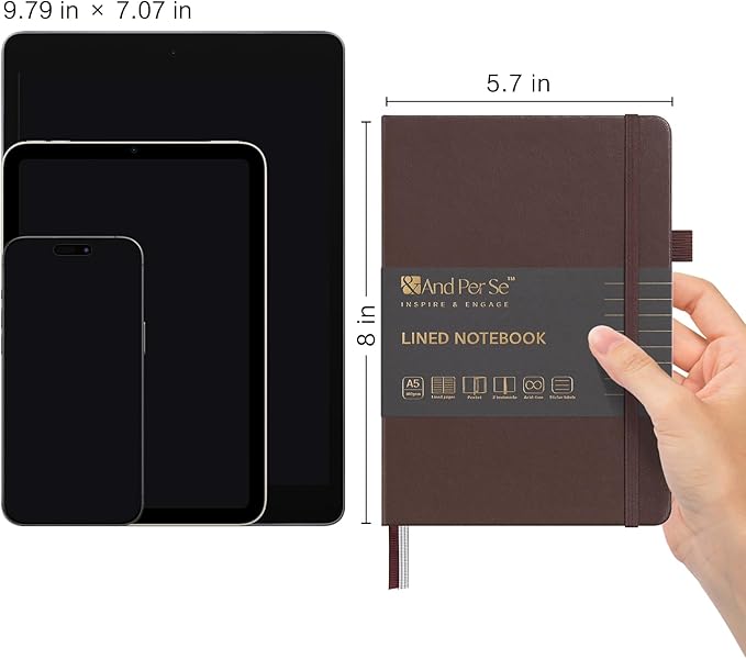 &And Per Se Lined Journal Notebook, 160 Pages, A5 5.7 x 8 inches College Ruled Thick Paper Notebook Journals for Writing, Hardcover Notebooks for Women Men Office School (1 Pack, Chocolate)
