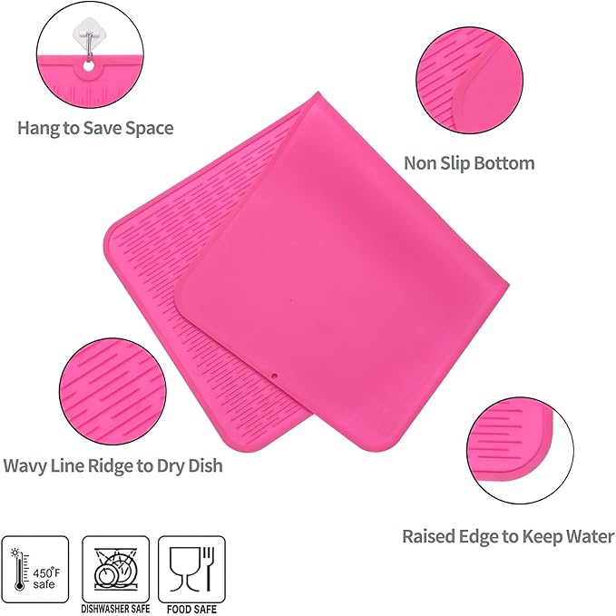 Silicone Dish Drying Mat for Multiple Usage,Easy clean,Eco-friendly,Heat-resistant Silicone Mat for Kitchen Counter or Sink,Refrigerator or Drawer Liner Rose 5XL 36inches x 18inches - Bloomnest