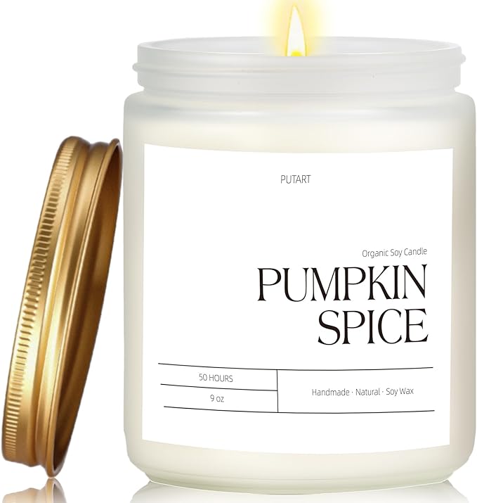Pumpkin Spice Fall Candles for Home Scented, Natural Soy Wax Aromatherapy Non Toxic Pumpkin Candle with Long Lasting Burn, Halloween Autumn Candle Gifts for House Fragrance Decoration (9oz) - Bloomnest