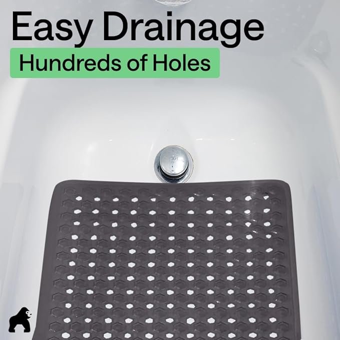 GORILLA GRIP Patented Bath Tub Shower Mat, Machine Washable Bathtub Floor Liner Mats, Suction Cups and Drain Holes to Keep Tubs Clean, Soft on Feet, Bathroom Essentials, 35x16 Inch, Charcoal Opaque - Bloomnest