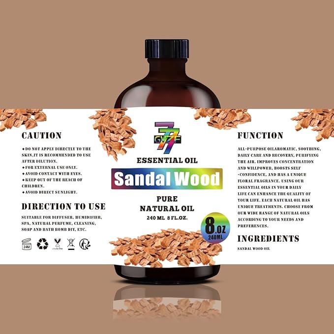 Sandalwood Essential Oil (8 oz/240 ml) — Sandalwood Oils for Aromatherapy, diffusers, humidifiers, Home fragrances, DIY Skin Care, Soap Making, DIY Candle, Yoga, and Meditation - Bloomnest