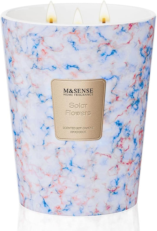 M&SENSE SolarFlowers Scented Candles for Home, 3-Wick Highly Scented Jar Candles, Extra Large Candle 35 Oz 150 Hours Long Lasting Burning, Relaxing Aromatherapy Candle for Stress Relief,Meditation - Bloomnest