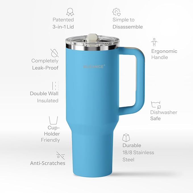 Easy Clean Pro Tumbler - 40 oz Water Bottle with Handle & Quick-Disassemble Flip Straw, Leak Resitance,Double Wall Insulated Stainless Steel, Dishwasher Safe, BPA-Free,Gifts for Women & Men - Bloomnest