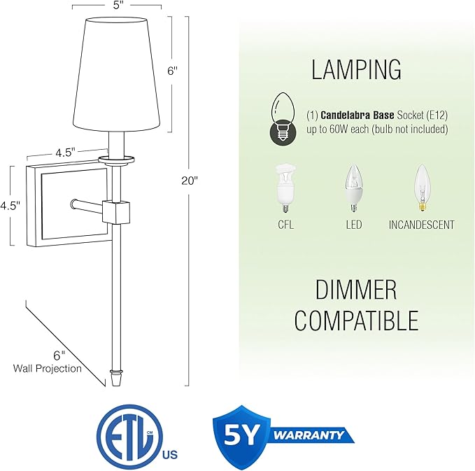 Kira Home Torche 20" Wall Sconce/Wall Light + Linen Shade, Brushed Nickel Finish - Bloomnest