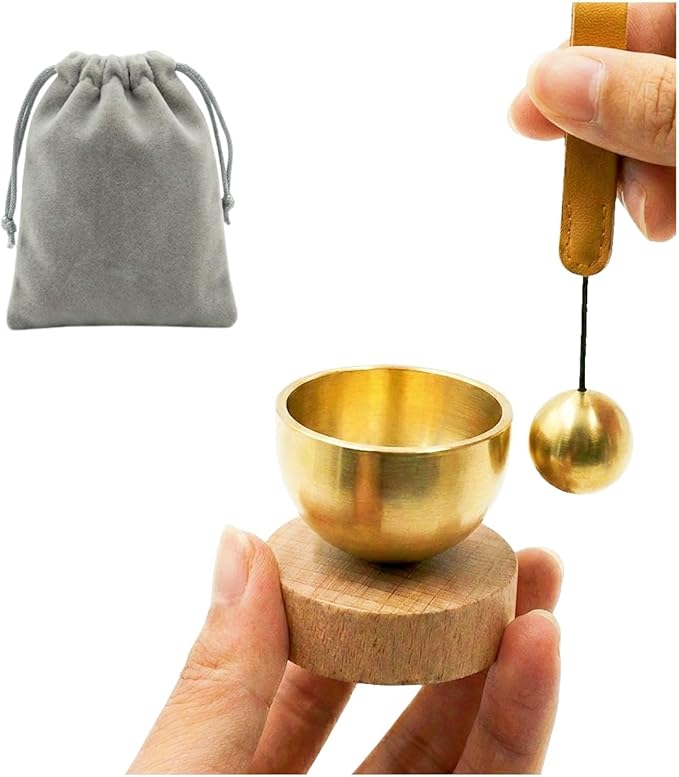 Mini Singing Bowl Set, Small Portable Brass Meditation Sound Bowl with Copper Striker Ball & Drawstring Pouch, for Yoga, Mindfulness, Relaxation, Chakra & Spiritual Gift (1.6 in) Bloomnest