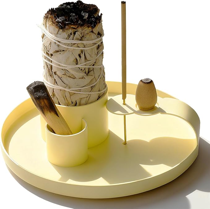 Multifunction Incense Holder, Sage Burner Holder, Palo Santo Holder Burner, 5.47" Ash Catch Tray, Smudge Stick Holder with Handle for Incense Sticks Incense Cone Candle, Yoga Meditation and Room Decor HOCUROAY