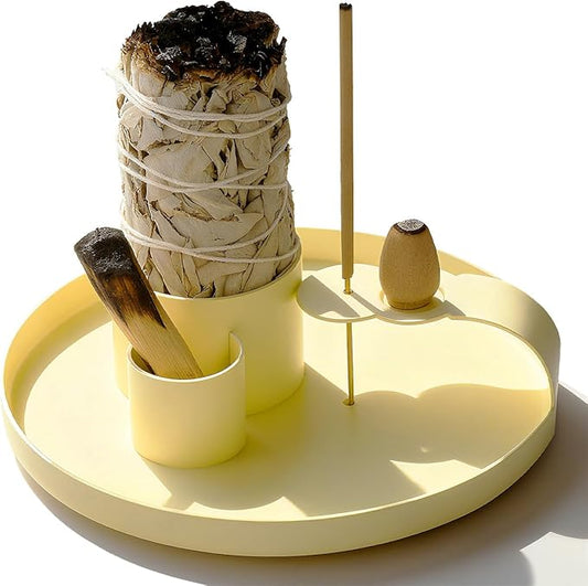 Multifunction Incense Holder, Sage Burner Holder, Palo Santo Holder Burner, 5.47" Ash Catch Tray, Smudge Stick Holder with Handle for Incense Sticks Incense Cone Candle, Yoga Meditation and Room Decor HOCUROAY