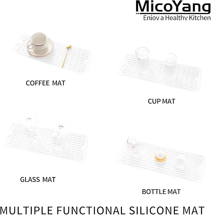 Silicone Dish Drying Mat for Multiple Usage,Easy clean,Eco-friendly,Heat-resistant Silicone Mat for Kitchen Counter,Sink,Bar,Bottle,or Cup White M 17 inches x 6 inches - Bloomnest