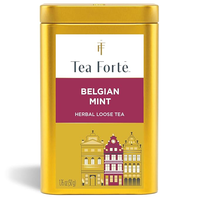 Tea Forte Belgian Mint Premium Loose Leaf Caffeinated Herbal Tea Blend Canister, Makes 35-50 Cups - Bloomnest