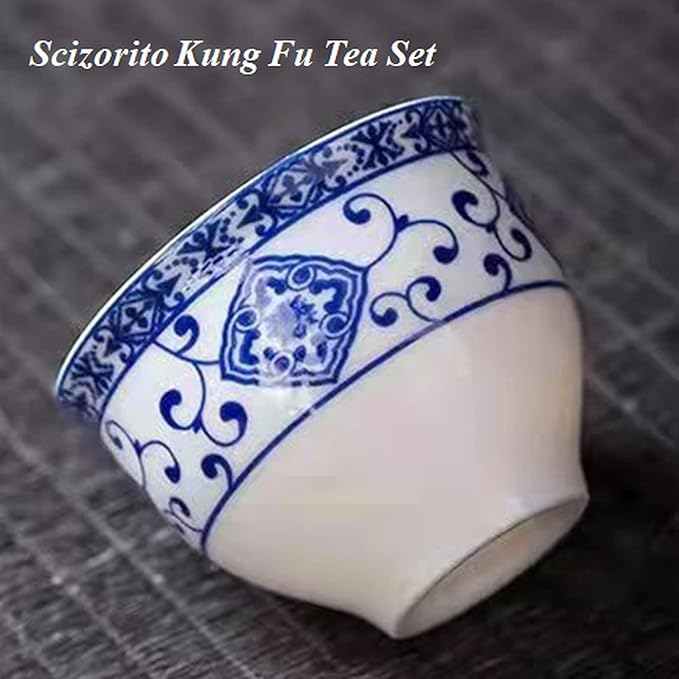 Ceramic Portable Travel Tea Set, Chinese Kungfu Tea Set with 360 Rotation Teapot and Infuser, 4 Tea Cups, Tea Tray And Travel Bag (Pattern White)