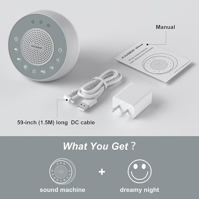 Housbay Glows White Noise Sound Machine, 31 Soothing Sounds, 5W Loud Stereo Sound, Sleep Timer, Small Travel Sleep Machine & Noise Canceling for Sleeping, Relaxation-Gray - Bloomnest
