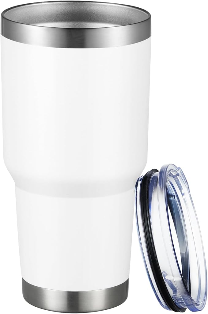 MEWAY 30oz Tumbler Double Wall Vacuum Insulated Travel Mug, Stainless Steel Tumbler with Lid, Durable Powder Coated Insulated Coffee Cup for Cold & Hot Drinks (White,1 PACK) - Bloomnest