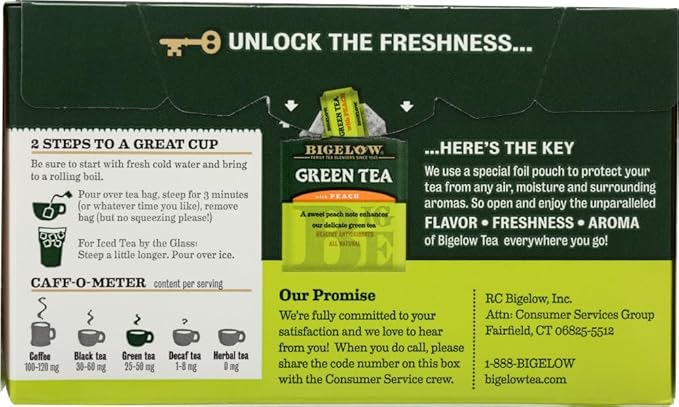 Bigelow Green Tea with Peach 20 ea (Pack of 2) - Bloomnest