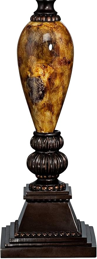 Kathy Ireland Mulholland Traditional Vintage Table Lamp with White USB Charging Dimmer Cord 37" Tall Bronze Golden Marbleized White Bell Shade for Living Room Bedroom House Bedside Nightstand - Bloomnest