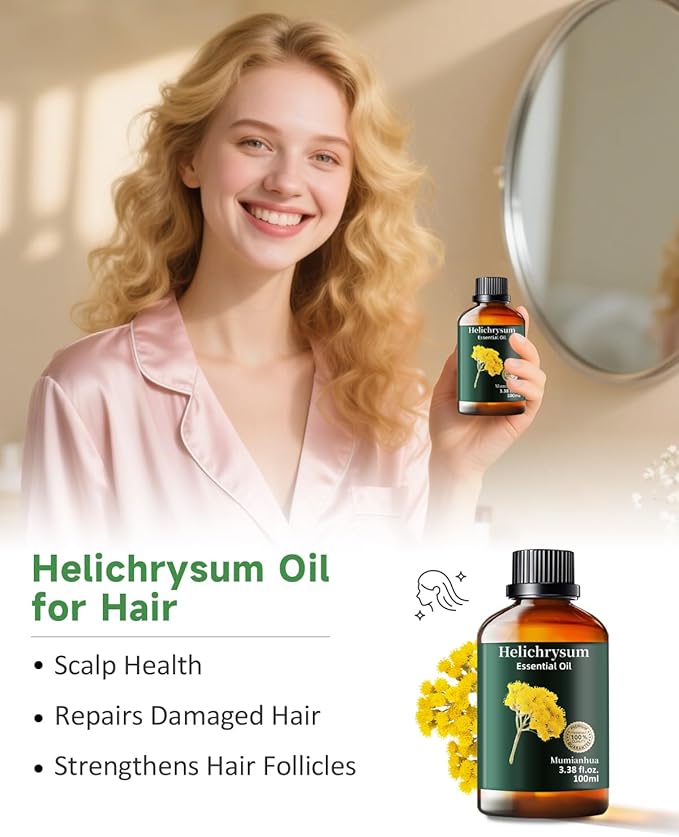 Helichrysum Essential Oil Pure, Mumianhua Natural Helichrysum Oil for Reed Diffusers, Home Humidifiers, Skin, Hair, Massage, DIY, Self-Care, Aromatherapy, Soap, Candle Making 3.38 Fl oz - Bloomnest