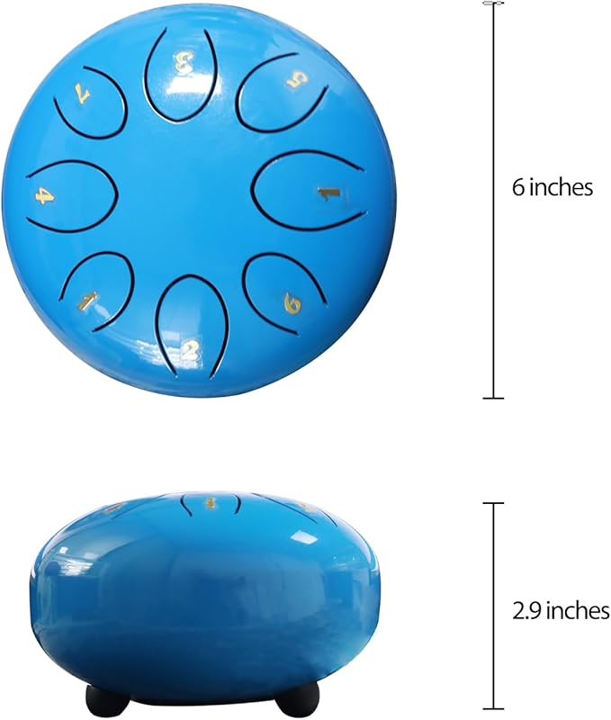 REGIS rain drum for outside，Steel Tongue Drum 8 Notes 6 Inches Chakra Tank Drum Steel Percussion Padded Travel Bag and Mallets，Musical Education Entertainment Meditation Yoga Zen Gifts(Light blue)