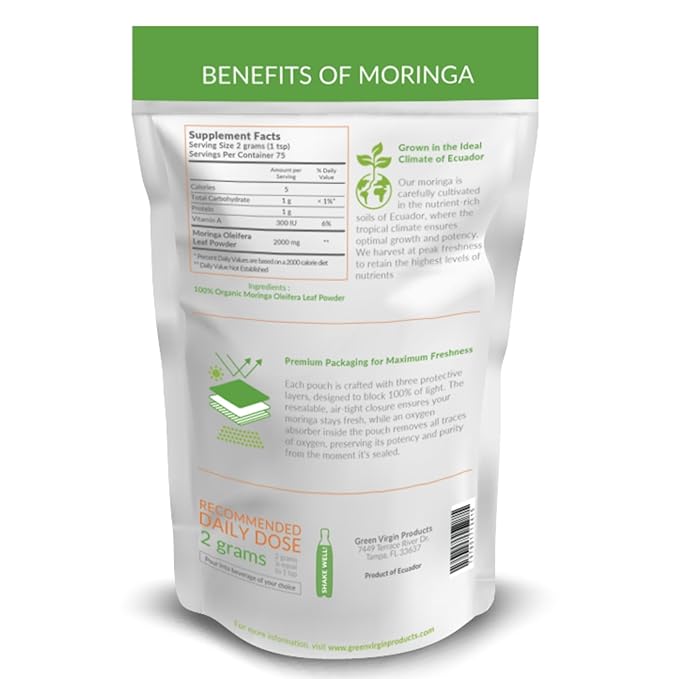 Organic, Moringa Oleifera, Original Leaf Powder, 150 Grams - Bloomnest