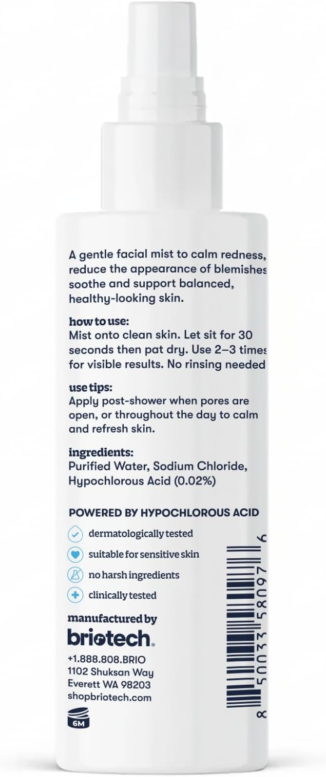 BRIOTECH Renew Toner, Hypochlorous Acid Spray, Minimize Appearance of Blemishes, Soothing Facial Mist for Sensitive Skin, Calm Redness & Bumps, Vegan, 2 fl oz Travel Size - Bloomnest