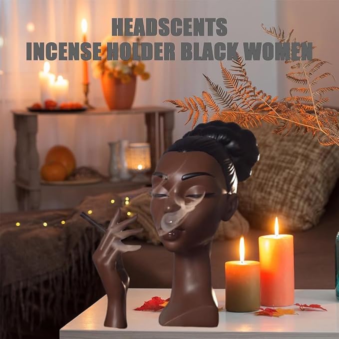 Incense Holder,Black Woman Smoking Head Incense Burner,Unique Home Gift,Desk Decor Suitable for Bedroom and Living Room - Bloomnest