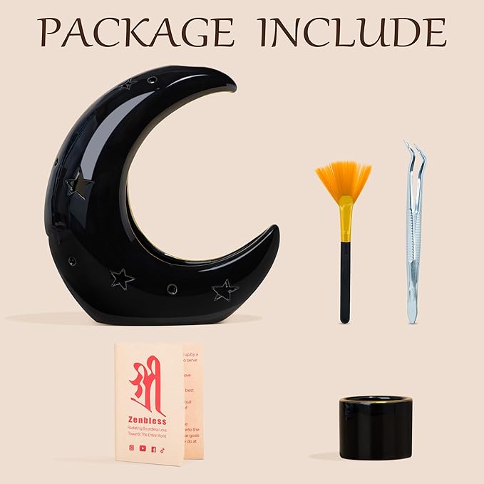 ZenBless Moon Versatile Ceramic Backflow Incense Holder and Burner Waterfall,for Burning Sage, Palo Santo, Backflow Cone and Candle,Aromatherapy Ornament Home Room Decor,the Ideal Present (Black) ZenBless