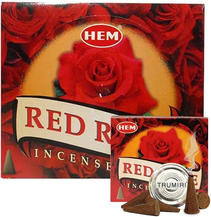 TRUMIRI Red Rose Incense Cone Bundle: 14 Sets of 12 Packets (120 Pieces) with Incense Holder TRUMIRI
