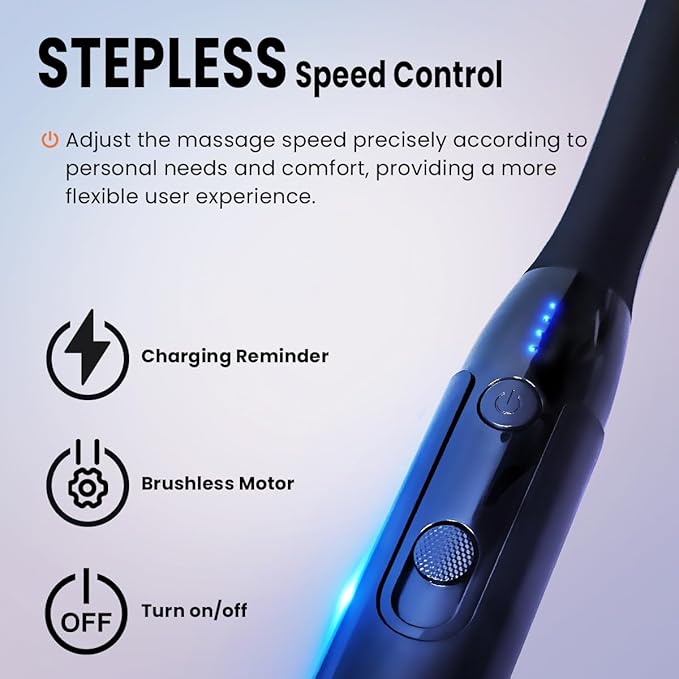 Massage Gun with Exended Handle Deep Tissue Back Massager for Pain Relief with Silicone Sleeves, 12MM Percussion Neck/Foot/Leg/Shoulder Massager, Unlimited Adjustable Speed - Bloomnest