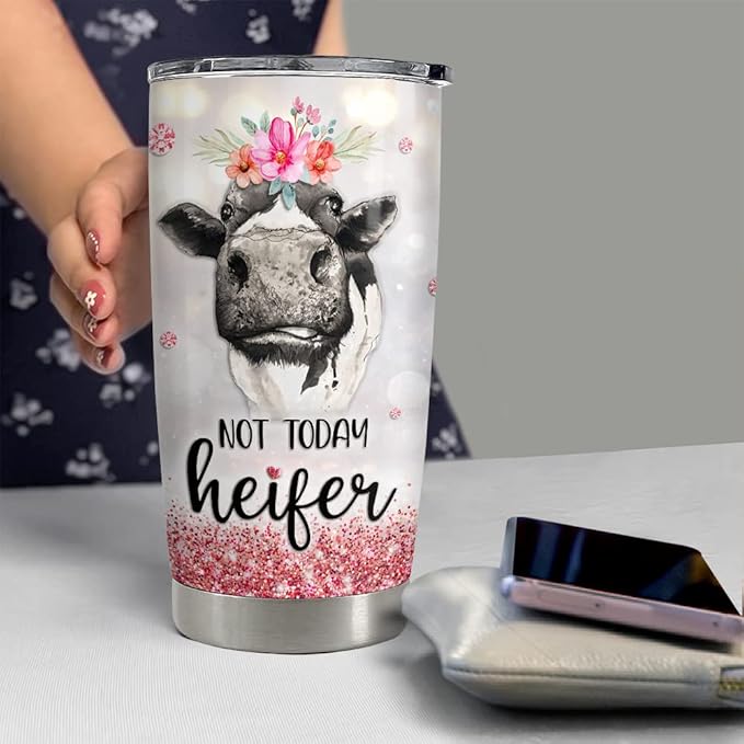 SANDJEST Personalized Cow Tumbler Not Today Heifer 20oz 30oz Tumblers with Lid Gift for Women Girl Daughter Sister Animal Lovers Christmas Birthday - Bloomnest