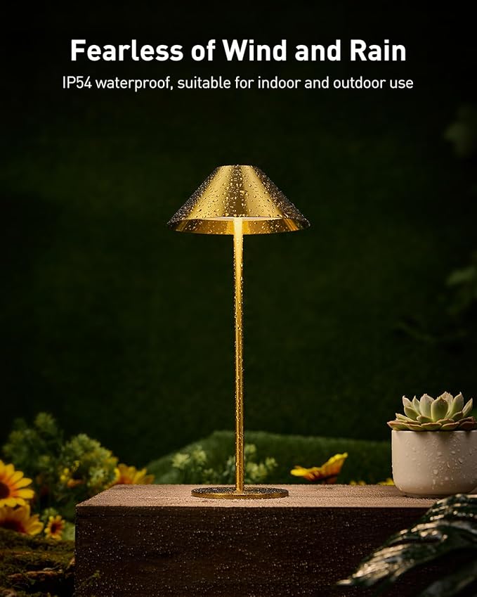Bojim Gold Cordless Lamp Set of 2, Rechargeable Touch Table Lamps with 3 Color Dimming, Portable Wireless Lamps for Reading/Home Decor - Bloomnest