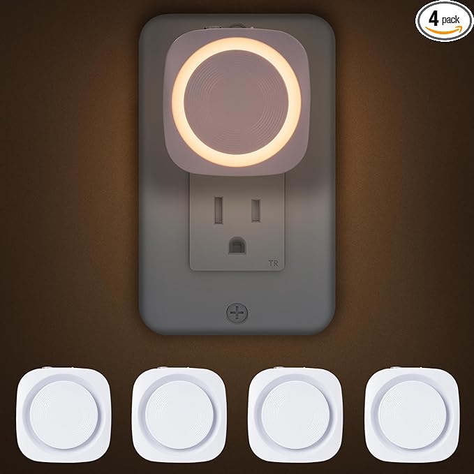 Warm Night Lights Plug into Wall, 4 Packs Dimmable Night Light with Dust to Dawn Sensor, Automatically Turn on and Off, Gentle Glow Nightlight for Bathroom,Bedroom,Stairs,Kitchen,Hallway,Warm White - Bloomnest